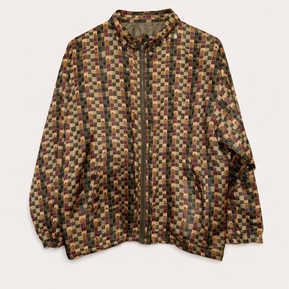 Vintage Xposure Silk Windbreaker Jacket Men’s Large Multicolor Geometric Retro